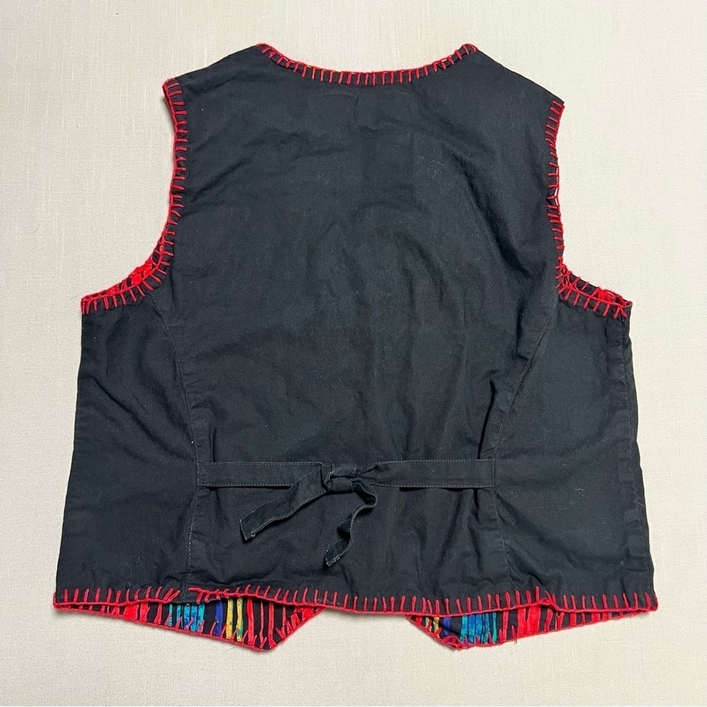 Vintage Notations Embroidered Southwestern Vest Black Red Geometric Size M - Picture 5 of 9